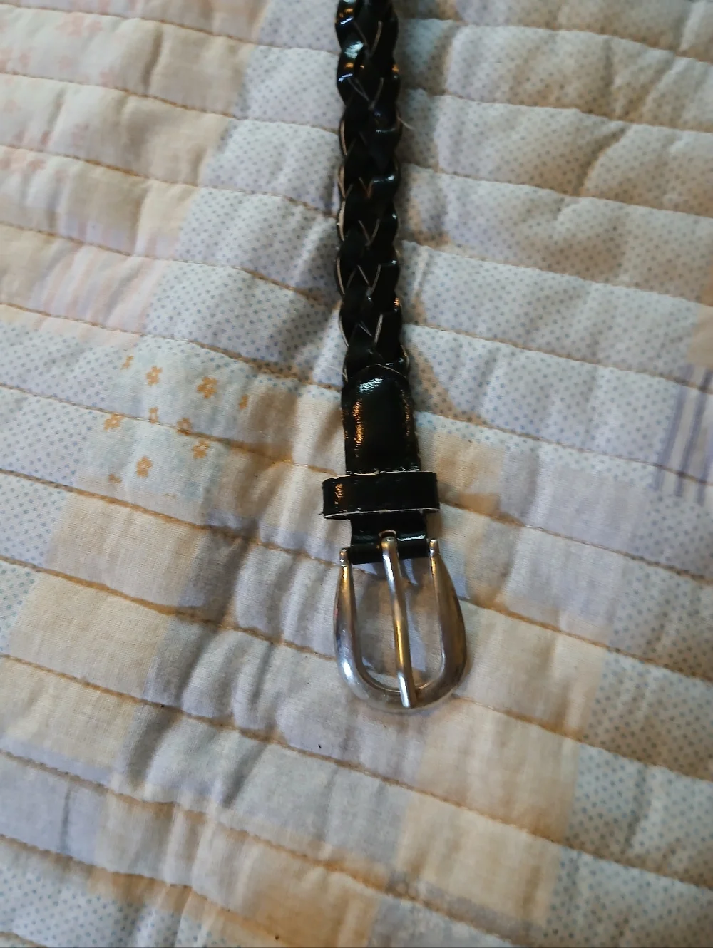 Braided Leather Skinny Belt - Black with Silver Buckle